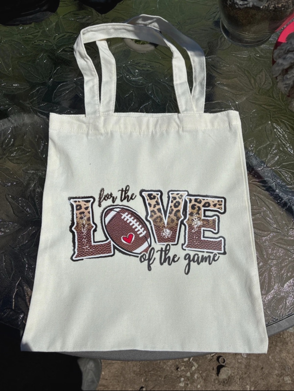 Love of the Game Canvas Tote — Cream with Leopard & Brown Accent